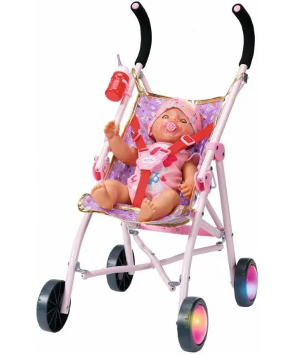 Zapf Creation 829950 BABY born Happy Birthday Deluxe Buggy skladací kočík pre bábiky s blikajúcimi kolieskami